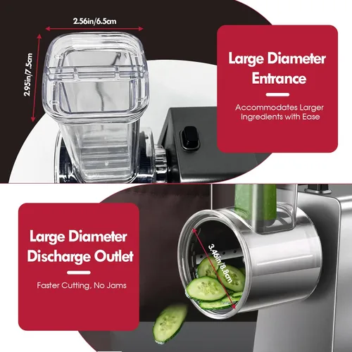 Vista 4 de Rallador eléctrico de queso, rallador eléctrico de 250 W para bloque de queso con 7 cuchillas diferentes, triturador eléctrico de queso, máquina