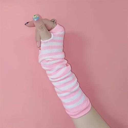 Vista 5 de Guantes góticos sin dedos para el brazo largo, guantes elásticos de punto para el pulgar