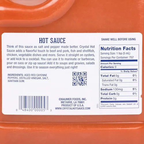 Vista 2 de Crystal Hot Louisiana's Pure Hot Sauce, paquete de servicio de alimentos de 1 galón/128 onzas líquidas