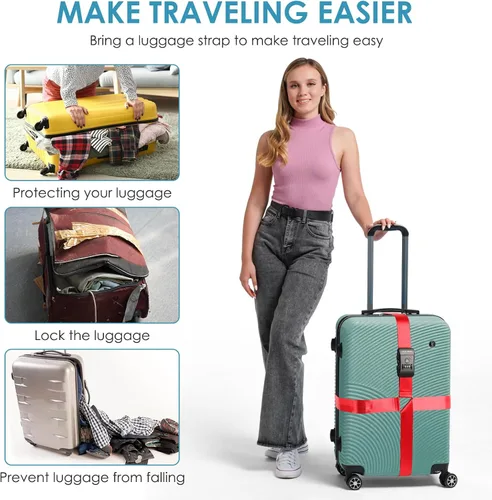 Vista 5 de Travel Inspira - Correas para equipaje aprobadas por la TSA - Cinturón para maletas de longitud ajustable con candado de combinación de 3 dígitos