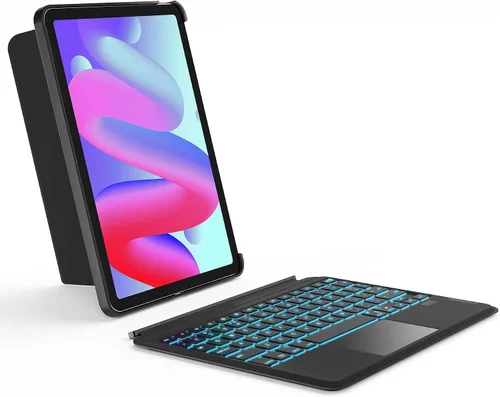 Vista 9 de Inateck Funda para iPad de 11ª/10ª generación con teclado, funda de teclado desmontable con retroiluminación de 7 colores y panel táctil para iPad