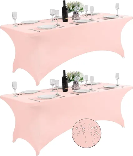 Vista 20 de SuperO - Paquete de 2 manteles de elastano impermeables para mesas de 6 pies, mantel elástico universal ajustable para fiestas, banquetes, bodas