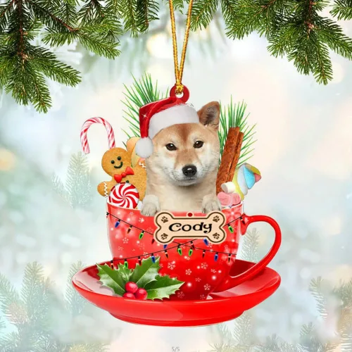 Vista 6 de NAZENTI Adorno personalizado de Alaskan Malamute en taza roja, adorno de Navidad personalizado para perros amantes de las mascotas, colgante