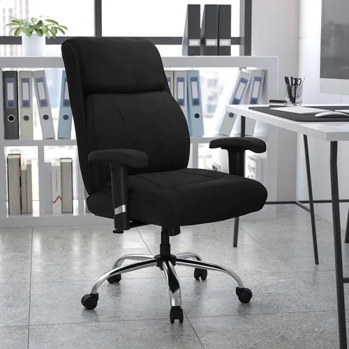 Vista 2 de Flash Furniture HERCULES Series Big & Tall - Silla de oficina ergonómica de tela negra de 400 libras con costuras de línea y brazos ajustables