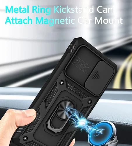 Vista 3 de Funda para iPhone 11, funda para iPhone 11 con 3 protectores de pantalla de vidrio templado, soporte de anillo integrado + cubierta de cámara