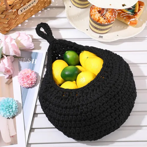 Vista 5 de Dandat Cestas de frutas colgantes grandes para cocina, diseño de lágrima, cestas de pared, soporte bohemio tejido a mano para cocina, verduras