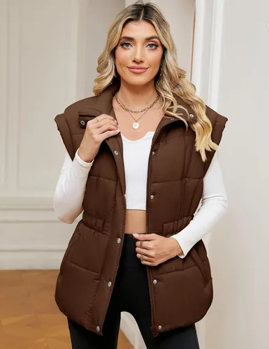 Vista 4 de Rapbin Chaleco acolchado para mujer, con cremallera, cuello alto, sin mangas, acolchado, con bolsillos, tallas S-XXL