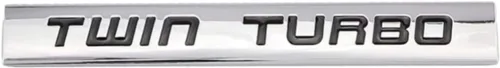 Vista 4 de 2 calcomanías de metal 3D de doble turbo, placa de identificación para guardabarros, placa de identificación de metal cromado, para puerta del capó