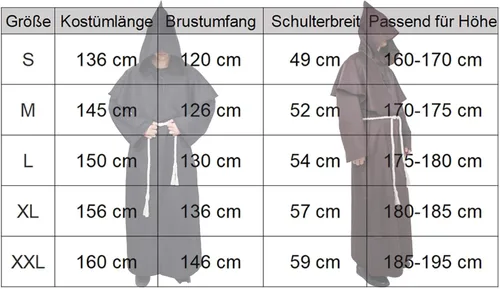 Vista 7 de Monk Robe Costume Renaissance Priest Medieval Costume Hooded Friar Cloak Cosplay Costume Cowl Robe Fancy Dress for Halloween