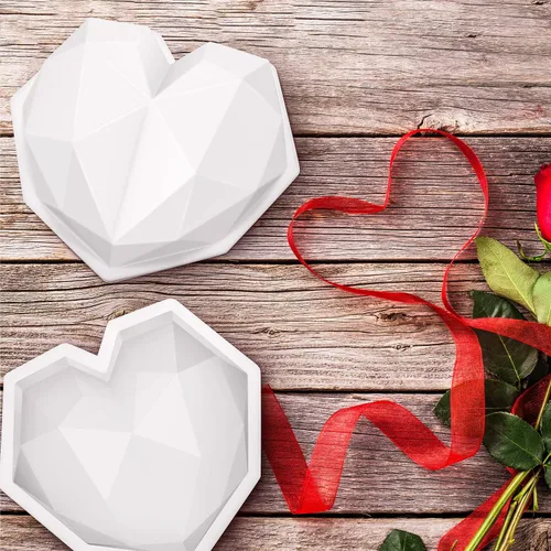 Vista 3 de Moldes de silicona con forma de corazón de diamante 3D, moldes geométricos de chocolate para el día de San Valentín, moldes de amor para bricolaje