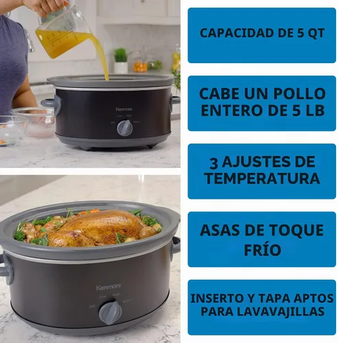 Vista 3 de Kenmore - Olla de cocción lenta de 5 cuartos de galón, olla de cocción lenta con ajustes programables, controles digitales, gran capacidad