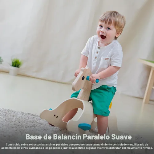 Vista 7 de PlanToys® Caballo mecedor de madera clásico Palomino para niños pequeños