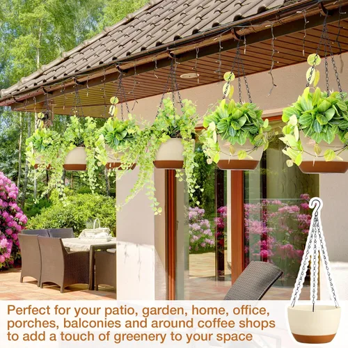 Vista 5 de Mumufy 6 macetas colgantes de 8 pulgadas para plantas de interior y exterior, color beige