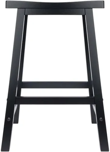 Vista 5 de Pemberly Row Taburete de bar de madera maciza de transición de 24 pulgadas, acabado negro, taburete de altura de mostrador, diseño elegante