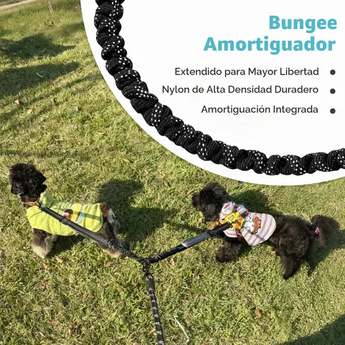 Vista 6 de Correa doble para perro, divisor sin enredos para dos perros, acoplador con cuerda de plomo larga ajustable, asas de control dual, elástico Azul