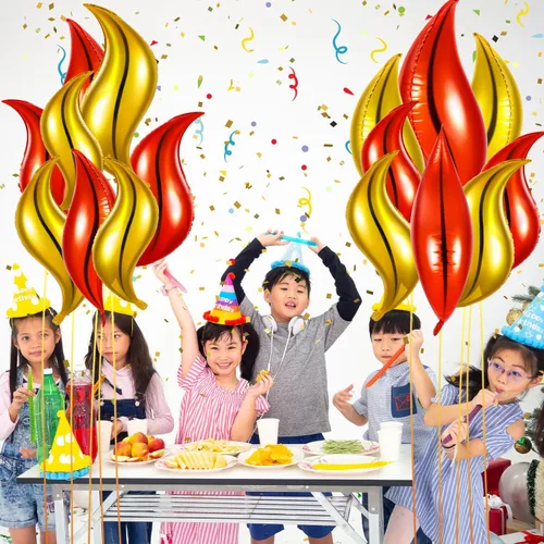 Vista 7 de Globos de fuego grandes, 20 globos de llama de bombero en 2 colores, 24 pulgadas, globos falsos rojos y dorados para caza, suministros de fiesta