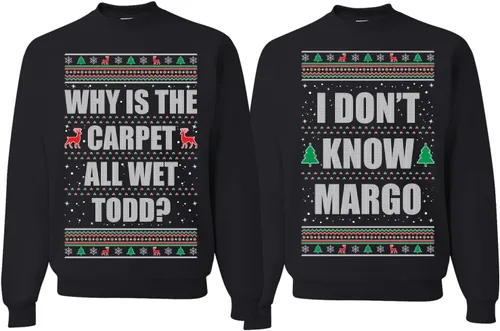 Vista 14 de Wild Bobby Why is The Carpet All Wet Todd Margo - Sudaderas con gráfico de Navidad para parejas