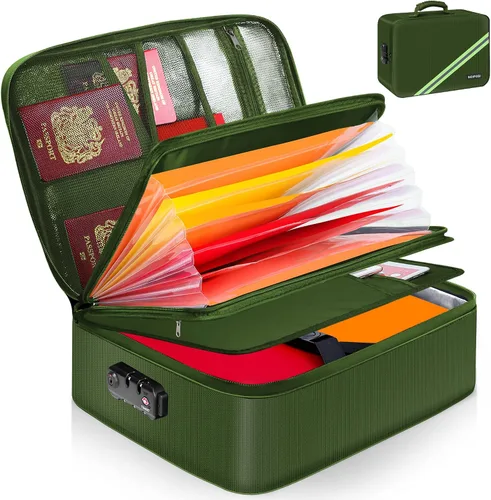 Vista 12 de Noiposi Organizador de Documentos con Aislamiento Térmico de 5200°F, 15.0"x11.0"x4.3" Caja de Documentos Resistente al Agua e Ignífuga, Caja de Negro