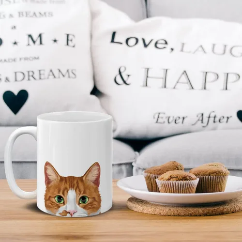 Vista 5 de MUGBREW Taza de té de cerámica bicolor blanco y naranja con gato atigrado Gatito, 11 oz