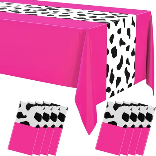 Vista 9 de Paquete de 3 manteles con estampado de vaca negra, 54 x 108 pulgadas, mantel rectangular desechable para fiesta de vaquera occidental, mi primer