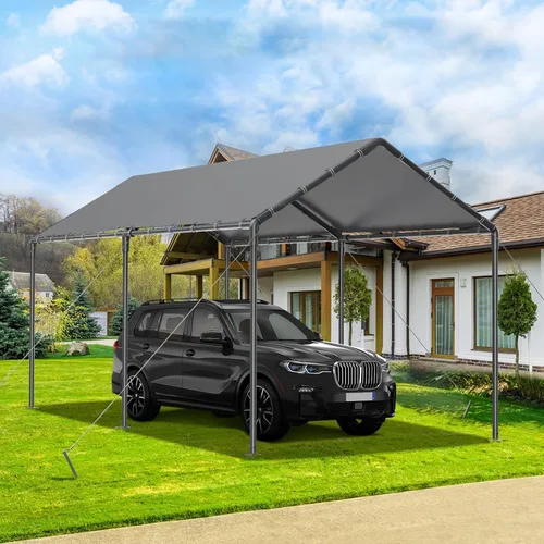 Vista 13 de Cochera 10x20 pies con toldo resistente de acero para almacenamiento, carpa portátil para fiestas, garaje portátil con paredes laterales y puertas