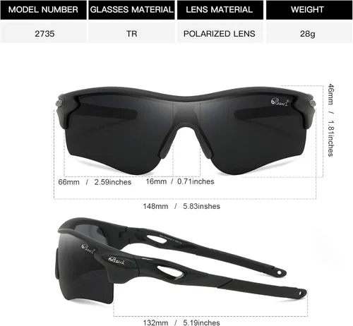Vista 2 de Bevi Gafas de sol deportivas polarizadas para hombres y mujeres béisbol correr ciclismo golf tr90 marco duradero y ultraligero