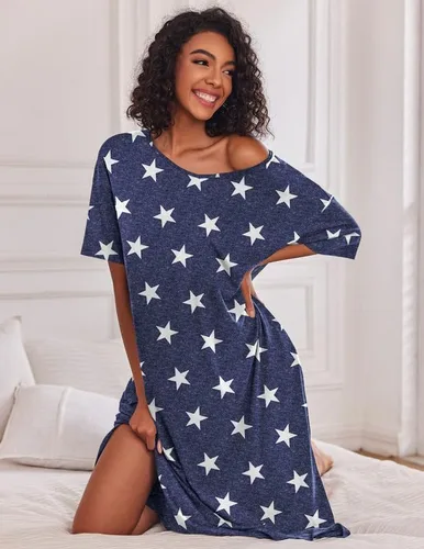 Vista 3 de Ekouaer Camisones largos para mujer, cuello redondo, ropa de dormir, ropa de dormir
