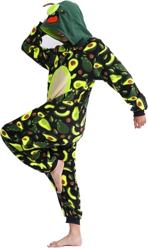 Vista 2 de vavalad Pijama de aguacate para adultos, disfraz de fruta, pijama de una pieza, overol de cosplay para mujeres y hombres