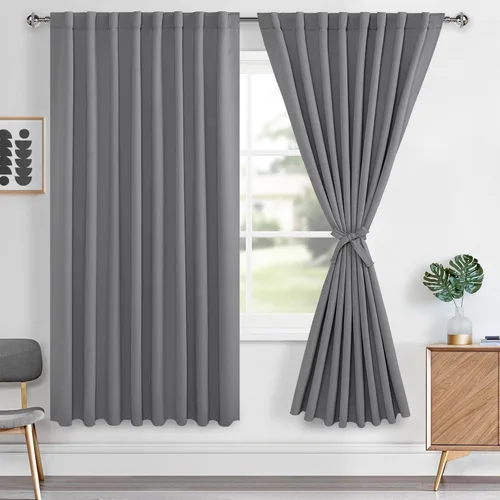 Vista 161 de Hiasan Cortinas opacas negras para dormitorio, cortinas opacas cortas de 45 pulgadas de largo, con aislamiento térmico, bolsillo para barra
