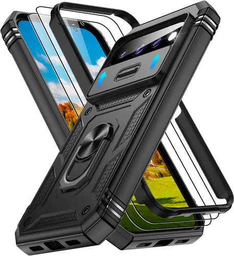 Vista 50 de Gritup Funda para Google Pixel 6 con cubierta deslizante para cámara y protector de pantalla (2 unidades), soporte de anillo giratorio 360°, funda