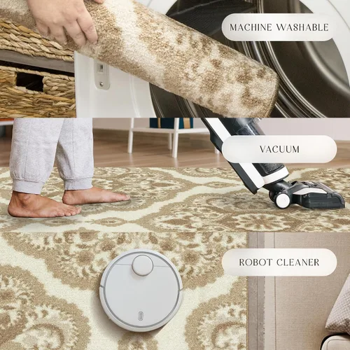 Vista 4 de Maples Rugs Vivian Medallion - Alfombra de área, fabricada en Estados Unidos, lavable, antideslizante, alfombra de interior para cocina, entrada