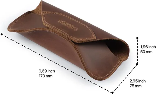 Vista 4 de Londo Funda de piel auténtica para gafas, gafas de sol, gafas y gafas con imán, CanelaEscapada nocturna