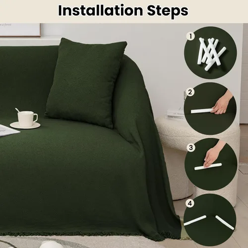 Vista 9 de Fundas para Sofá Seccional para Perro, Funda de Sofá de Una Pieza con Borlas de Chenilla Súper Suave Anti-Arañazos, Manta Protectora de Muebles Verde