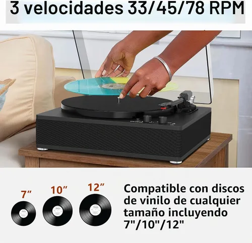 Vista 4 de TE-3008BK-TA Tocadiscos de vinilo con negro