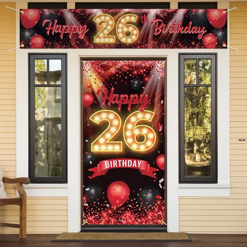 Vista 12 de Juego de carteles de feliz cumpleaños 10 para puerta, porche, decoraciones de cumpleaños de 10 años, suministros de fiesta para mujeres y hombres