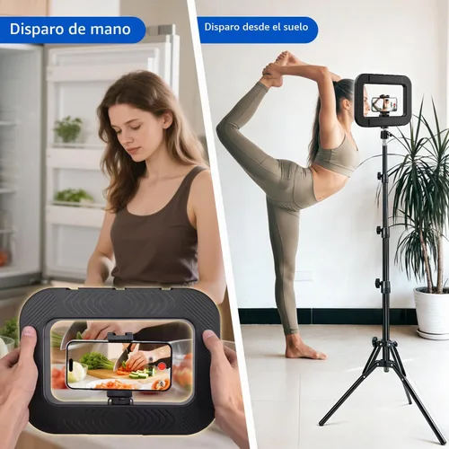 Vista 2 de yAyusi Trípode de luz de anillo para selfie para iPhone, trípode extensible de 73 pulgadas con luz para teléfono celular, trípodes regulables