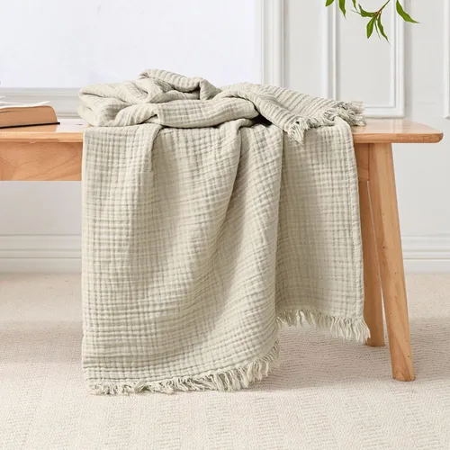 Vista 18 de Esterra Manta de Muselina de 50x65 Pulgadas Acogedora Suave Ligera Manta de Algodón Prelavada, Manta de Gasa de 4 Capas Transpirable para Todas