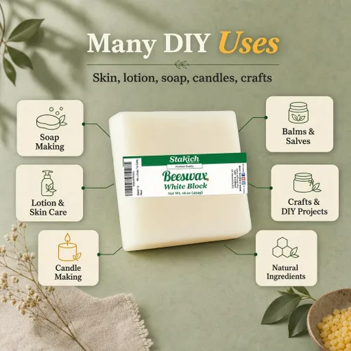Vista 5 de Stakich Bloque de cera de abeja blanca, natural, grado cosmético, 1 libra