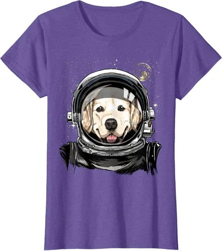 Vista 20 de Camiseta para amantes de los perros de los astronautas del espacio exterior Golden Retriever Lover, Negro