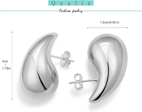 Vista 6 de Qyalie Aretes de aro de oro grueso para mujer, aretes de lágrima de moda, grandes, gruesos, ligeros, chapados en oro de 18 quilates, joyería