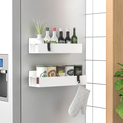 Vista 14 de HuggieGems Paquete de 6 organizadores magnéticos de almacenamiento de especias para refrigerador y horno, organizadores negros para nevera