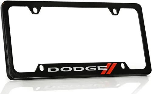 Vista 4 de Dodge Marco de matrícula con logotipo (2 agujeros/latón, cromo/ancho)