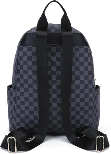 Vista 5 de FR Fashion Co. Mochila de cuero a cuadros para mujer, duradera, alta capacidad, Blanco