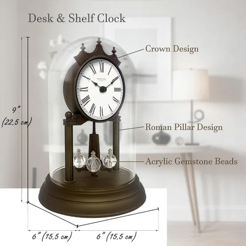 Vista 3 de Genevieve - Reloj de repisa de 9 pulgadas con péndulo giratorio, moderno reloj de aniversario, péndulo giratorio, regalos de boda, reloj