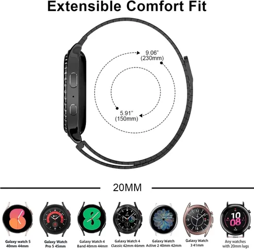 Vista 8 de Compatible con Samsung Galaxy Watch 7/6/5/4/FE 1.732 in 1.575 in/Galaxy Watch 5 Pro 1.772 in/Watch 4/6 Classic 1.850 in 1.811 in 1.693 in 1.654