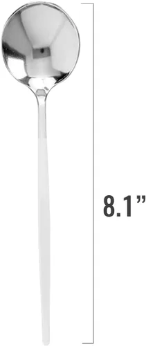 Vista 2 de Cucharas de plástico desechables plateadas con mango blanco, paquete de 240 cubiertos resistentes de 8.1 pulgadas sin BPA, elegantes cucharas