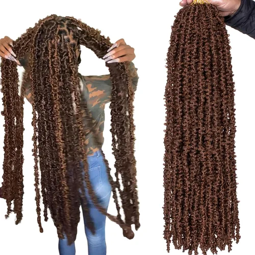 Vista 10 de ZRQ Butterfly Locs Cabello de Ganchillo Corto 6 Paquetes Negro Cabello Bob de Ganchillo 8 Pulgadas Locs Sintéticos Desordenados Desgastados Trenzas