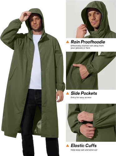 Vista 5 de UIQUR Chaqueta impermeable para hombre, ligera, larga, impermeable, rompevientos, ciclismo, correr, senderismo, plegable