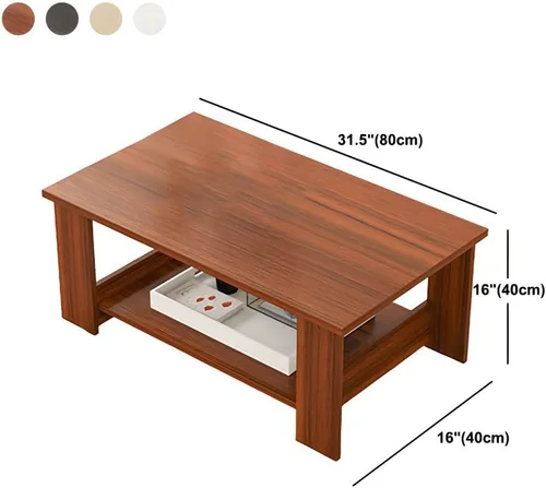 Vista 2 de Mesa auxiliar rectangular moderna con estante de almacenamiento y 4 patas de madera, mesa rectangular para sala de estar, simple, moderna, creativa
