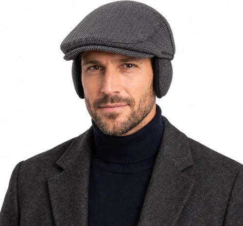 Vista 11 de TOP-EX Gorra plana de mezcla de lana 50% para hombre con orejeras Espiguilla azul marino